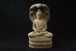 Statue of Buddha meditating in a cobra pose.